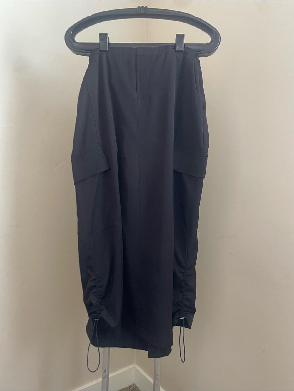 Classic Black Cargo Drawstring Midi Skirt